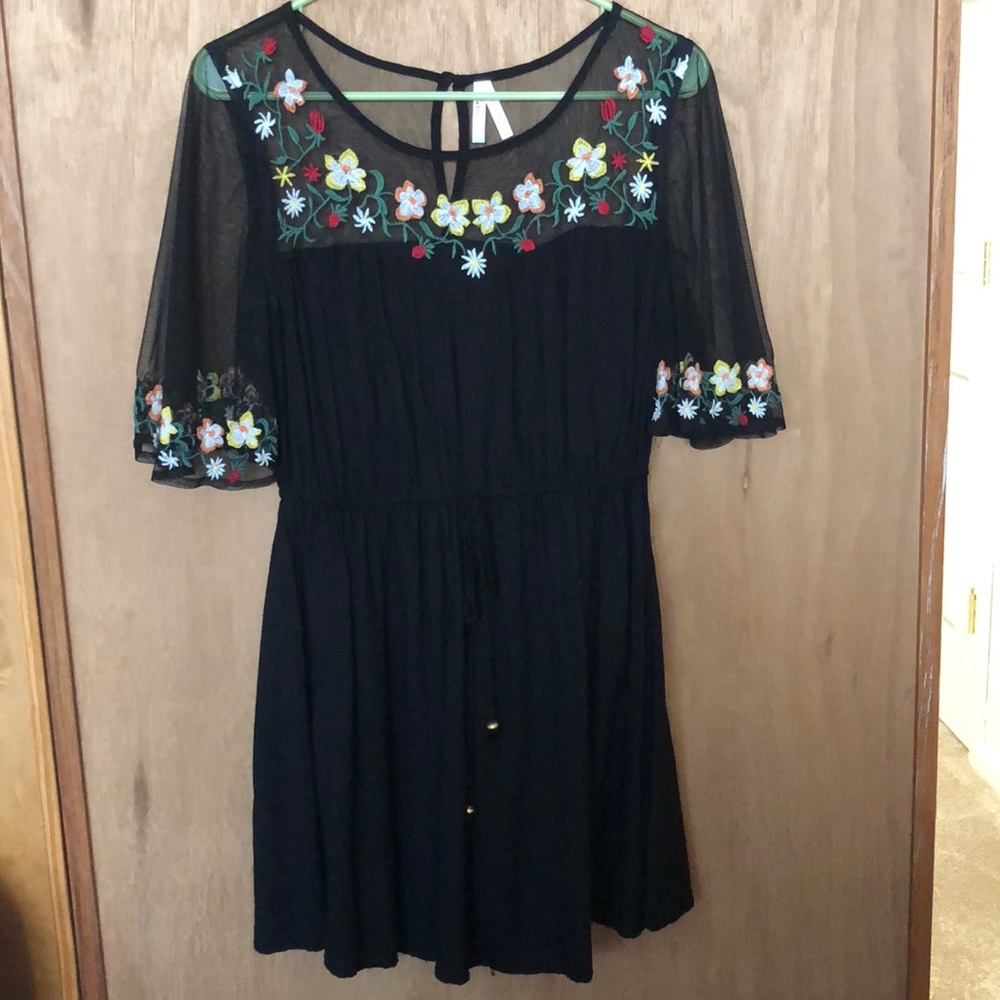 Black flower dress with sheer sleeves